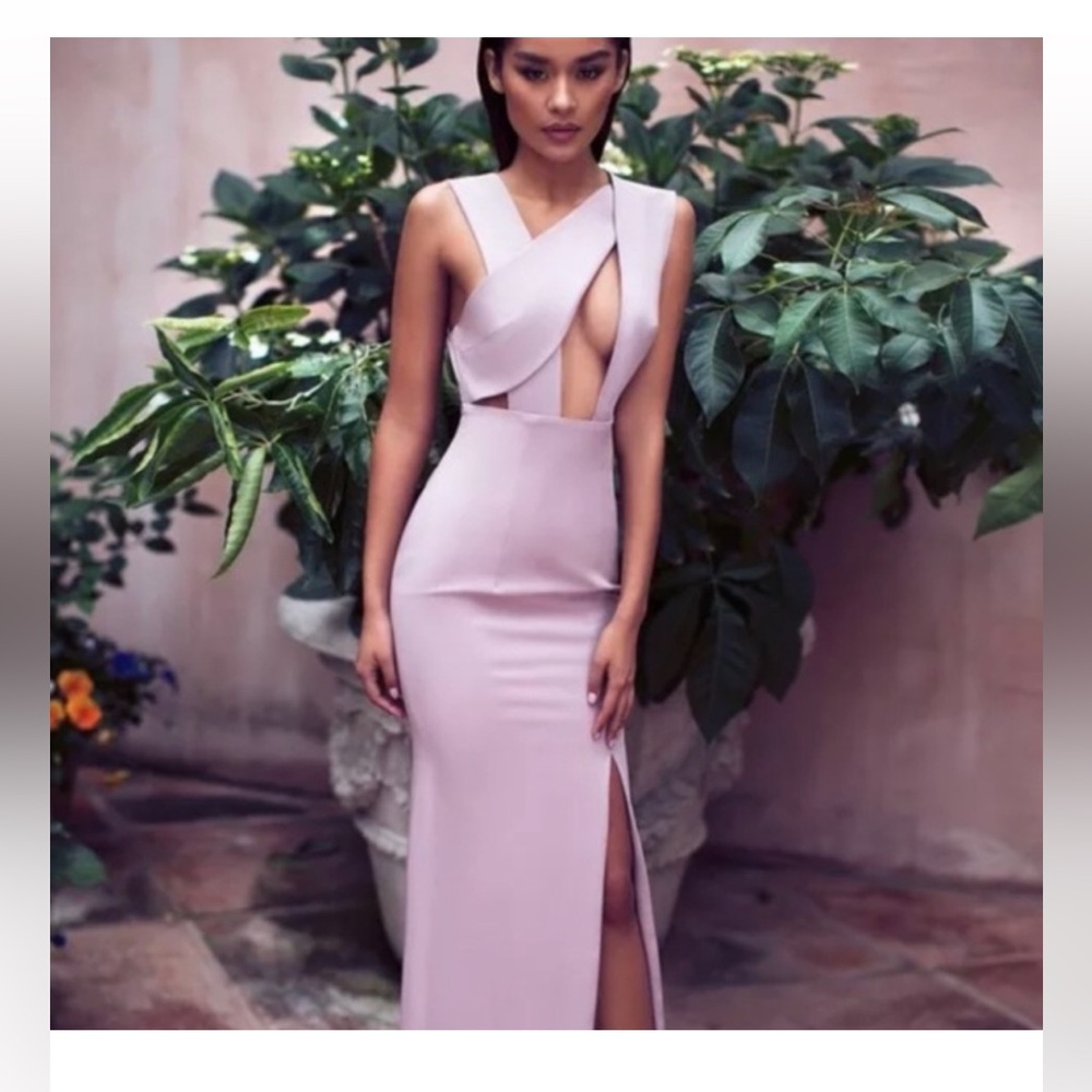 House Of CB Marina Mink Plunge Front Cut Out Cross Strap Detail Maxi Dress